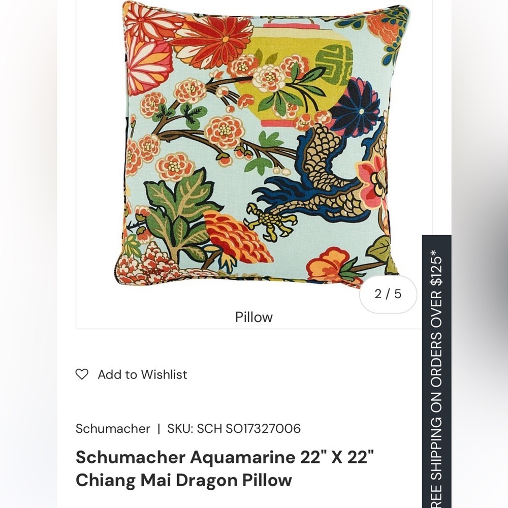 Schumacher 🔥sale🔥pillows 2 covers in aquamarine Chiang Mai Dragon.